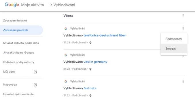 Zobrazení položek
