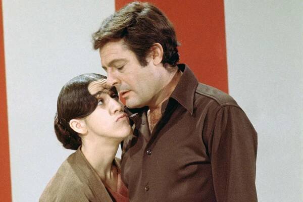 ROWAN & MARTIN'S LAUGH-IN -- Season 3 -- Pictured: (l-r) Ruth Buzzi as Gladys Ormphby, Marcello Mastroianni -- Photo by: NBCU Photo Bank