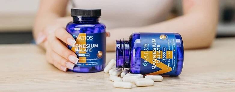 NATIOS Magnesium Malate 1000 mg + B6, 90 veg. kapslí, (elem. hořčík 170 mg)