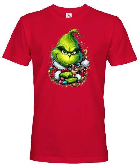 Pánské triko Grinch s ozdobami - skvělé vánoční triko
