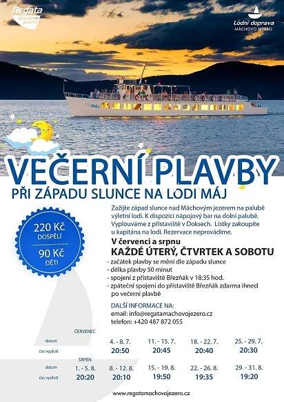 Večerní plavby - Regata Máchovo jezero