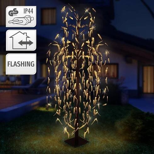 ECD Germany Svítící smuteční vrba s 810 teplými bílými LED diodami 210x140 cm vnitřní/venkovní IP44 blikající funkce LED strom se světelným efektem a průhlednými listy smuteční vrba světelný stro
