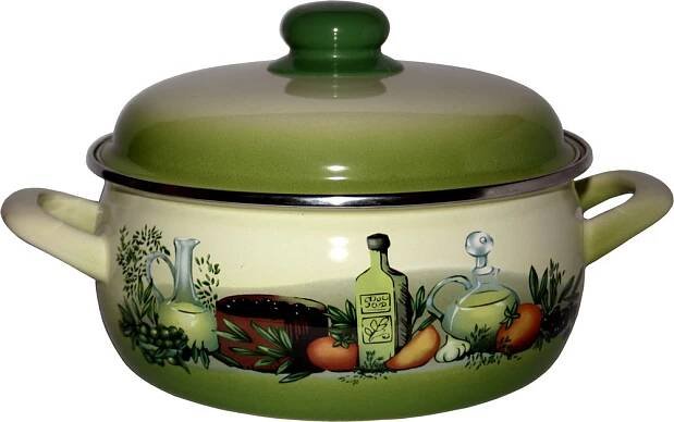 Metalac Zelené Olivy, mělký smaltovaný kastrol Prince s poklicí 16 cm, 1,5 l