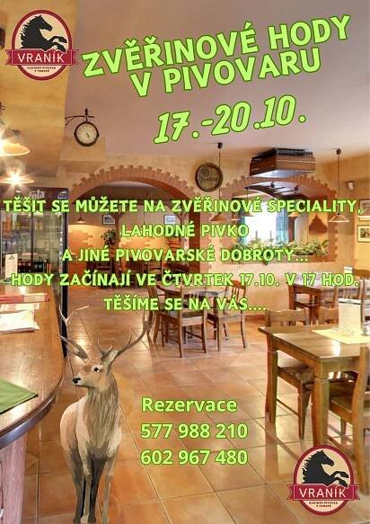 PODZIMNÍ GASTROAKCE - ZVĚŘINOVÉ HODY - Pivovar Vraník