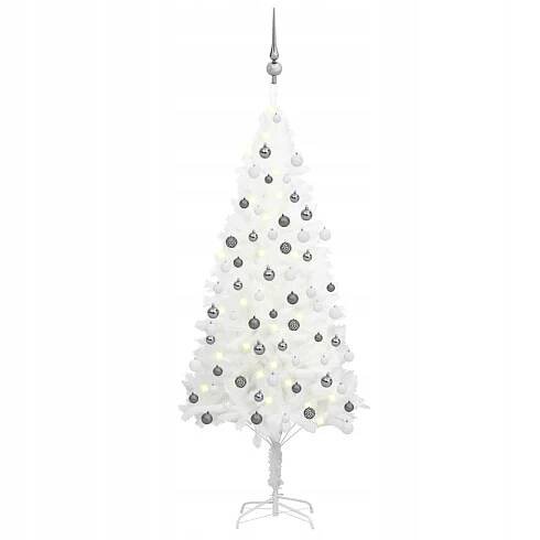 Umělý Vánoční Stromek S Led A Sadou Koulí Bílý 150 Cm Bílá / 120 x 75 cm