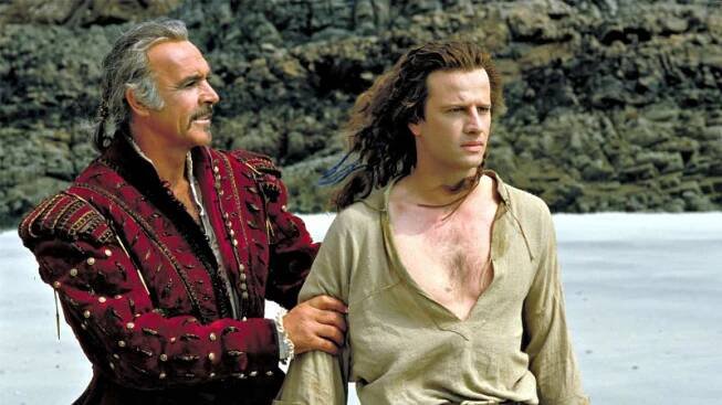 Scéna z filmu Highlander z roku 1986. Christopher Lambert a Sean Connery.