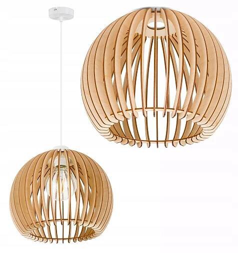 Závěsná lampa závěsný stropní lustr LOFT stínidlo XL koule 36 Dřevo na 1x e27