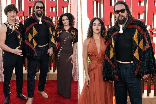Jason Momoa Supported by His 2 Kids in Matching 'Family Capes' and Girlfriend Adria Arjona at Chief of War Premiere