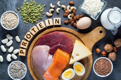 složení s potravinami s vysokým obsahem bílkovin. - bílkovina - stock snímky, obrázky a fotky
