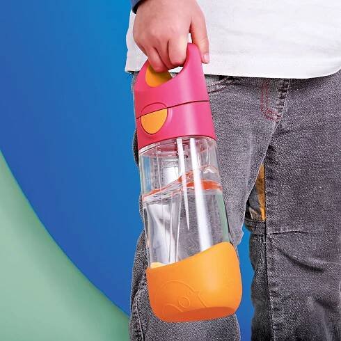 B.BOX láhev na pití s brčkem 450 ml - Růžovo/oranžová