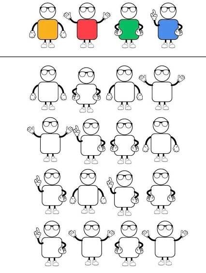 an image of cartoon characters with different colors and sizes on them, including one in the middle