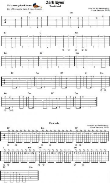 Dark Eyes - easy guitar tab