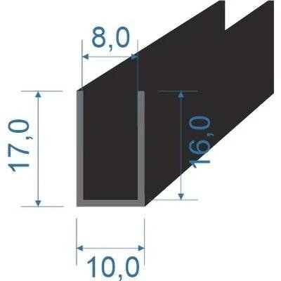05354525 Pryžový profil tvaru "U", 17x10/8mm, 70°Sh, EPDM, -40°C/+100°C, černý