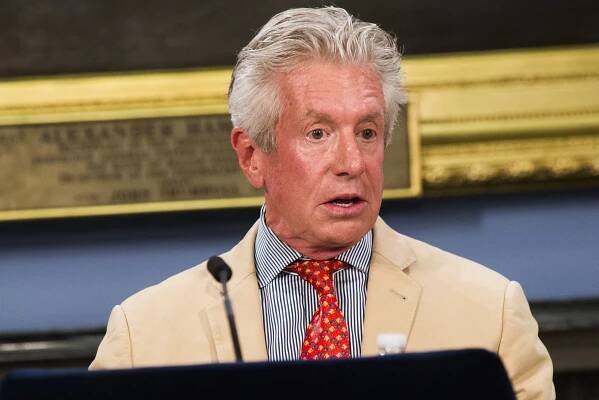Richard Emery, one of four personnel appointments announced by New York City Mayor Bill de Blasio, speaks at a news conference at City Hall on July 17
