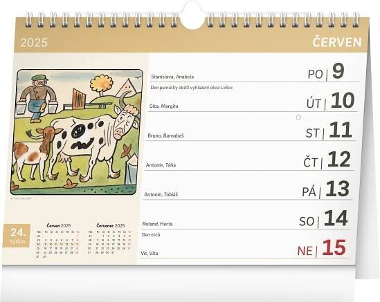 Notique Stolní kalendář Josef Lada s extra velkým kalendáriem 2025, 30 × 21 cm