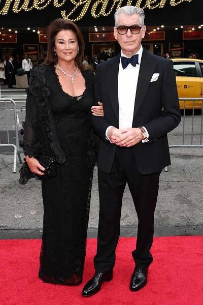 Keely Shaye Smith and Pierce Brosnan attend "Good Night And Good Luck" Broadway Opening Night at Winter Garden Theatre on April 03, 2025 in New York City.