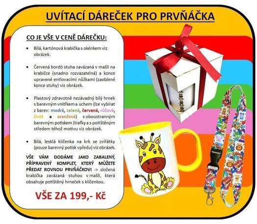 ALBRA (chráněná dílna) - distribuce učebnic a školních potřeb - Dárek pro PRVŇÁČKY - ŽIRAFKA (komplet + potisk: krabička