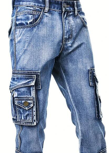 3/4 Men Stretchy Multi Pockets Cargo Biker Motorcycle Long Denim Shorts Jeans Jorts