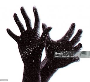 Ruce sahající po hvězdách s technikou závady - Bez autorských poplatků Surrealismus vektorové obrázky