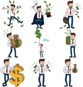 9 vector images of a successful rich businessman. PNG - JPG and infinitely scalable vector EPS - on white or transparent background.