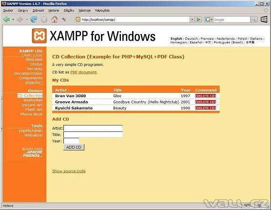 XAMPP - vzorová databáze.
