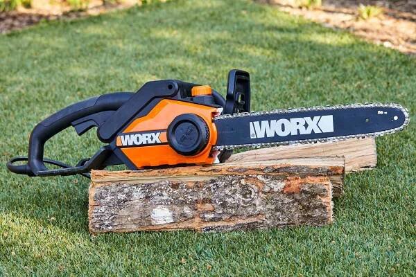 chainsaw on cut logs
