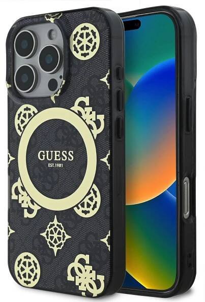 Guess IML 4G Peony MagSafe Zadní Kryt pro iPhone 16 Pro Black