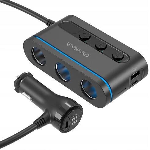 Choetech Rozbočovač autozapalovače PD adaptér QC 3.0 USB-C 30W