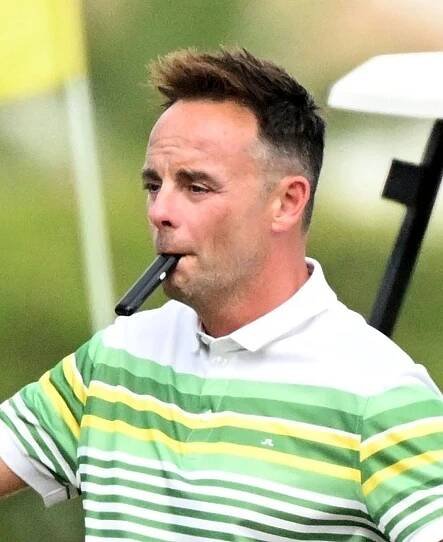 Ant McPartlin playing golf in Portugal.