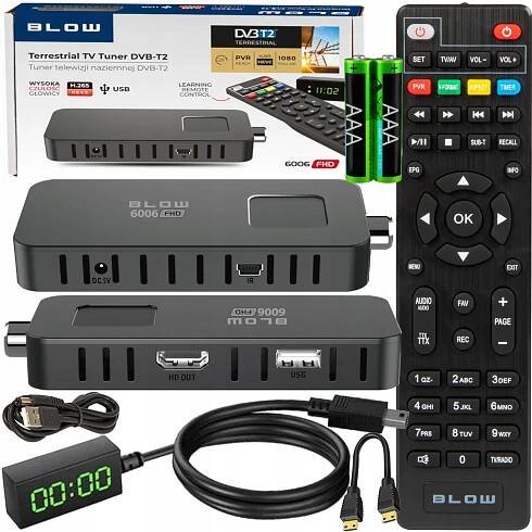 DEKODÉR TV TUNER DVB-T2 HEVC H.265 FULL HD MINI STICK PILOT SET HDMI USB