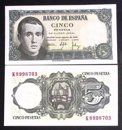 5 PESETAS 1951 ŠPANĚLSKO P140 UNC | Aukro