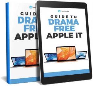 A book and an iPad showing the Guide to Drama Free Apple IT