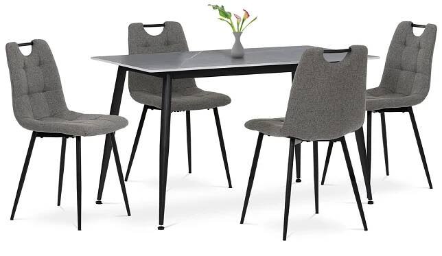 Set moderní jídelní stůl se židlemi Autronic Jídelní set 1+4, stůl 130x70, deska slinutý kámen v imitaci šedého matného