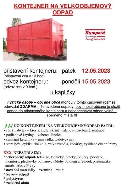 Velkoobjemový odpad 12.-15.5.2023 | Obec Královice