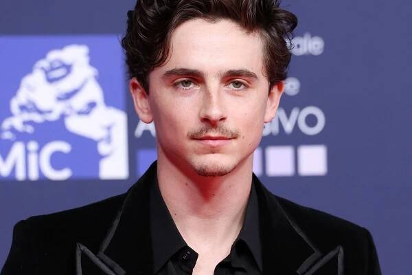 Image may contain: Timothée Chalamet, Clothing, Formal Wear, Suit, Black Hair, Hair, Person, Adult, Accessories, and Tie
