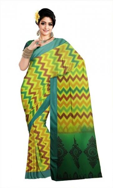 :  Green fix Design chek Party Sari  MAHARASHTRA Special