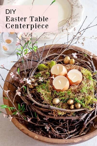 DIY Easter Table Centerpiece with Natural Spring Elements