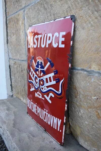Smaltovaná starožitná cedule – Zástupce Hasičské pojišťovny