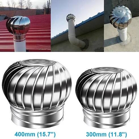 Nerezový otočný kryt komínového nástavce Víko proti tahu 300/400 mm potrubní střešní ventilátor bez napájení Tichý