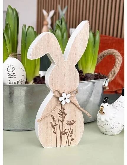 Floral Rabbit velikonoční dřevěný zajíc 20 cm