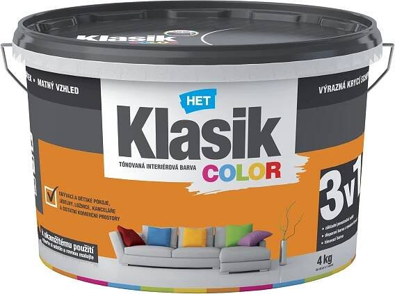 HET Klasik COLOR pastelová interiérová akrylátová otěruvzdorná barva na zeď 4 kg KC 0747 oranžový pomerančový