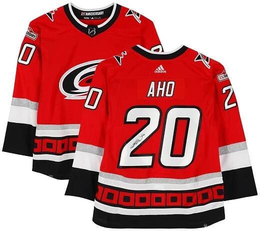 Sebastian Aho Carolina Hurricanes Autographed Fanatics Authentic Red 25th Anniversary Season Alternate Adidas Authentic Jersey