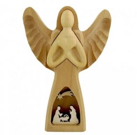 Dřevěný anděl s vkladem - betlém, masivní dřevo, 20x13,5x3 cm - Dřevěný obchůdek AMADEA, Dřevěné dekorace, dřevěné ozdoby