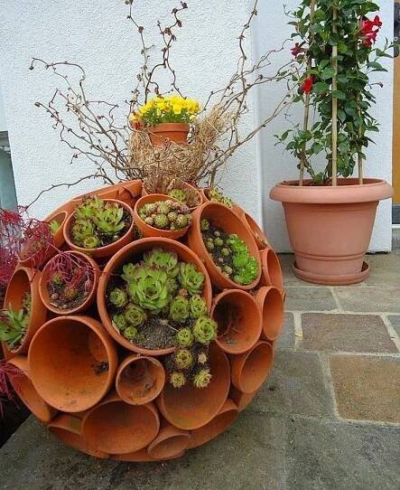 Clay Pot Succulent Sphere | Garden containers, Garden balls, Garden projects