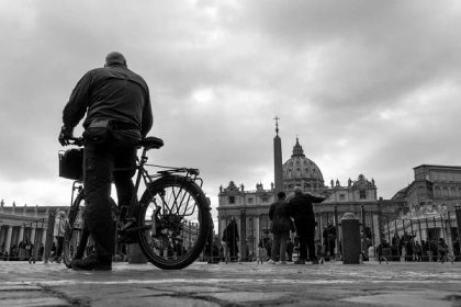 Cyclist at St. Peter's Basilica, Vatican