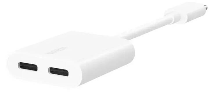 BELKIN RockStar audio a nabíjecí redukce - 2x USB-C na USB-C - bílá - Appleking.cz