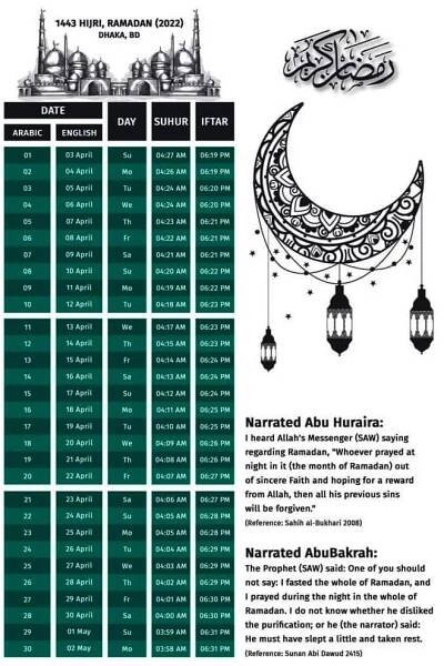 Ramadan Calendar 2022