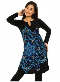 Šaty s dlouhým rukávem Sheela - černá s modrou