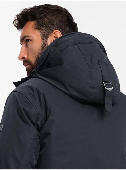 Ombre Clothing Klasická dlouhá pánská bunda parka - černá V6 OM-JALJ-0166