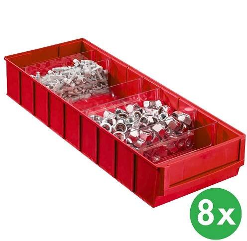 Plastový regálový box ShelfBox typ F - 183 x 500 x 81 mm, 8 ks, červený